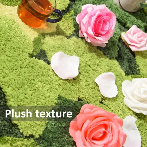 Miniatura 5 de Hifuwan Lindas Alfombras de Baño de Musgo Verde Shag, Tapetes de Baño de Hojas para Decoración de Baño Estética, Hojas Suaves Antideslizantes