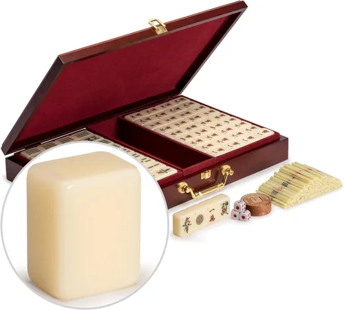 Miniatura 12 de Set de Juego Mahjong Clásico Chino de Yellow Mountain Imports, Esmeralda con 148 Azulejos Translúcidos Verdes Medianos y Estuche de Madera
