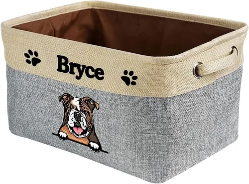 Miniatura 10 de Cesta de almacenamiento plegable personalizada con un bonito perro Bulldog inglés, plegable, de tela resistente, cubo de almacenamiento para Gris