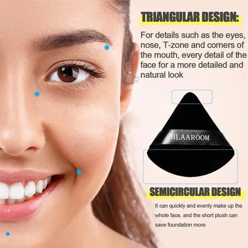 Miniatura 2 de 6 piezas de maquillaje facial de terciopelo suave triangular, para polvo suelto, polvo mineral, polvo corporal, base cosmética húmeda y seca, Negro