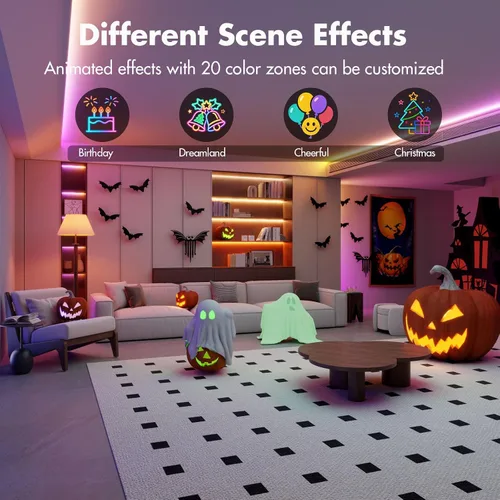 Miniatura 2 de Tira de luces LED de 50 pies, Smart IC RGB segmentado DIY cambio de color, efectos de persecución de arco iris, aplicación WiFi/control de voz