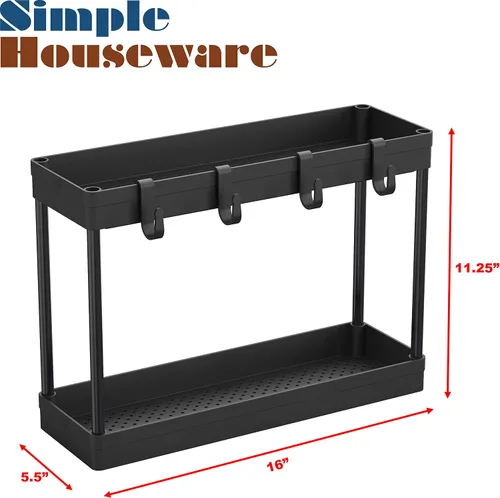 Miniatura 6 de Simple Houseware Bandeja organizadora de 2 niveles para debajo del fregadero con ganchos, color negro