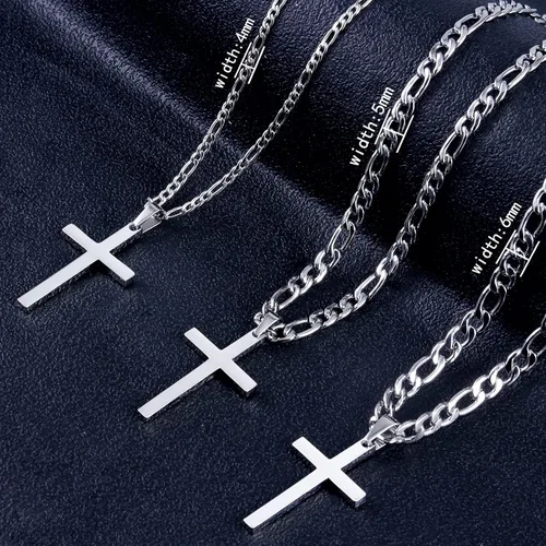 Miniatura 7 de CaptainSteeL Cross Necklace for Men - Stainless Steel SilverGold Plain Cross Pendant Necklace Simple Jewelry Gifts, 24 Inches 31 Figaro Link Chain