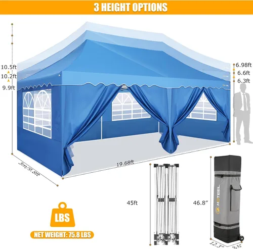 Miniatura 6 de HOTEEL Tienda de campaña desplegable para fiestas, toldo fácil de instalar de 10 x 20 pies con paredes laterales y ventanas de iglesia, tienda