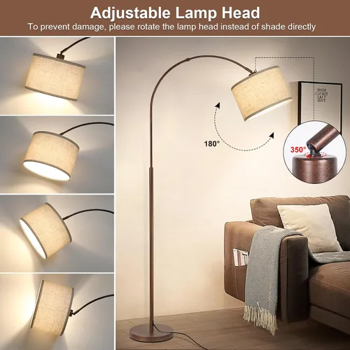 Miniatura 3 de Lámpara de pie para sala de estar, lámpara de pie de arco vintage con cabeza de lámpara ajustable, lámpara de poste alta con interruptor de pedal