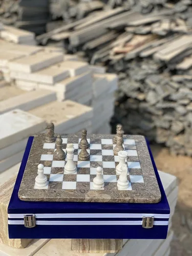 Miniatura 3 de Juego de ajedrez de mármol hecho a mano de 15 pulgadas con caja de regalo de terciopelo azul, tablero de ajedrez de piedra y piezas talladas