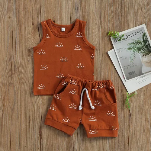 Miniatura 5 de CIYCUIT Conjunto de 2 piezas de ropa de verano para bebé, ropa de playa, sin mangas, pantalones cortos