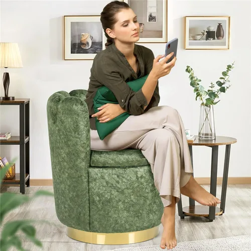 Miniatura 5 de Adeco, Respaldo acolchado suave con acento moderno, almacenamiento de barril tapizado, sofá individual de lectura, sala de estar, dormitorio, silla