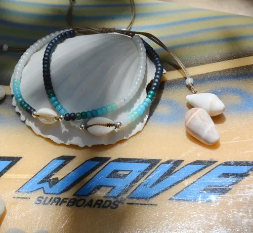 Miniatura 5 de Tobillera de concha para mujeres, pulsera de tobillo con cuentas de concha cowrie natural ajustable e impermeable, cuentas azul turquesa aqua