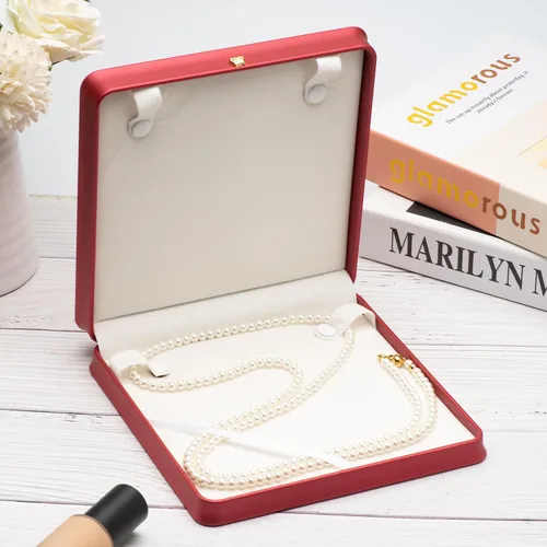 Miniatura 4 de Cadena larga de perlas PU collar caja de regalo vitrina soporte de almacenamiento (rojo)