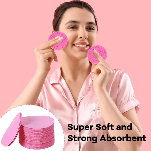 Miniatura 8 de 50 esponjas faciales, celulosa natural comprimida, rosa, forma redonda, limpieza facial, exfoliante, eliminación de maquillaje Paquete de 50 rosas
