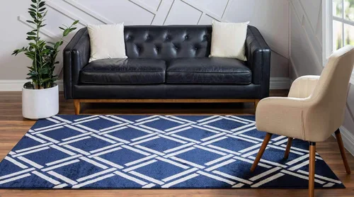Miniatura 3 de Unique Loom Trellis Collection - Alfombra geométrica moderna azul marino (9 pies x 12 pies)
