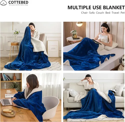 Miniatura 6 de COTTEBED Manta cálida de franela Sherpa para cama King, reversible, ultra afelpada, 580 GSM, suave, cómoda y esponjosa, manta de forro polar