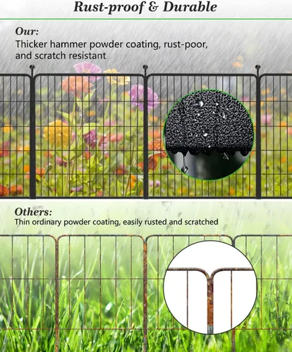 Miniatura 3 de Valla decorativa de metal negro para jardín con puerta, 4.5 pies de largo x 32 pulgadas de alto, 2 paneles de valla sin excavación, valla de barrera