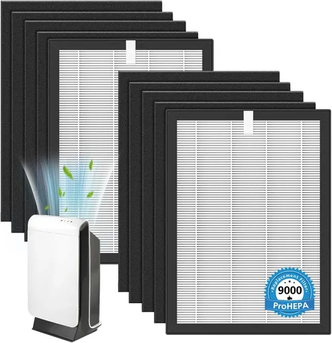 Filtro de repuesto ProHEPA 9000 compatible con purificadores de aire VEVA 9000, 2 filtros de repuesto HEPA y 8 prefiltros de carbón activado 2 HEPA