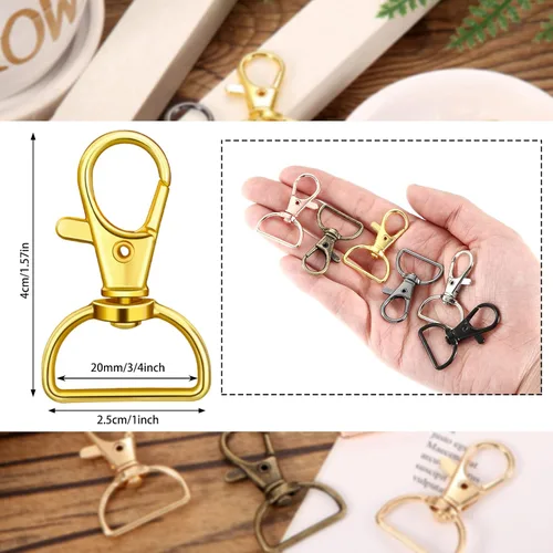 Miniatura 2 de Hotop 35 piezas de cierres giratorios para llavero, gancho de clip de metal de langosta con anillos en D para llavero, bolso, hardware, proyecto