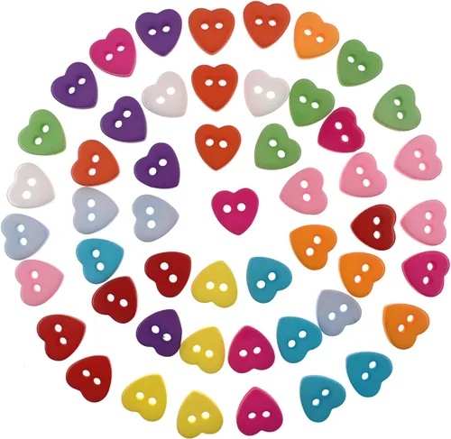 100 botones de corazón de colores mixtos vivos de 0.394 x 0.394 in, para manualidades, manualidades, manualidades, costura, muñeca, botones de tela