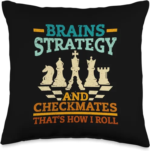 Funny Chess Themed Accessories & Stuff Cool Players Design - Almohada para hombres, niños, amantes del ajedrez, 16 x 16 pulgadas, multicolor