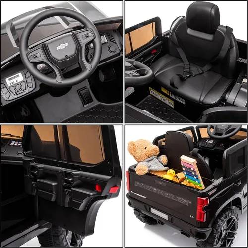 Miniatura 7 de 12V Camioneta de Juguete Eléctrico para Niños con Batería, 4 Ruedas, con Control Remoto para Padres, Chevrolet Silverado, Camiones para Niños Negro
