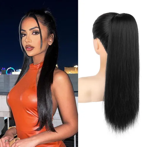 Miniatura 38 de SEIKEA Extensiones de cola de caballo con cordón, larga y recta, cola de caballo falsa, natural, suave, extensiones de cabello sintético resistente