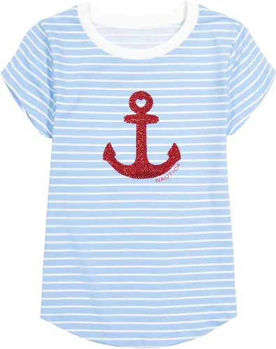 Nautica Camiseta de manga corta para niña con diseño de lentejuelas abatibles, camiseta de algodón con interior sin etiqueta