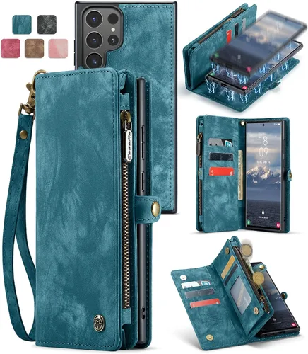 Miniatura 16 de Funda tipo cartera desmontable 2 en 1 para Samsung Galaxy S23 con tarjetero y funda de piel retro de alta calidad con tapa magnética, bolsillo