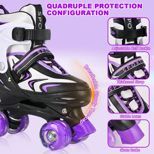 Miniatura 4 de Patines ajustables para niños pequeños y adultos, ruedas iluminadas, 4 tamaños Negro&Púrpura