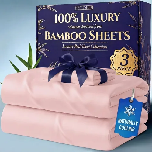 Miniatura 32 de DECOLURE 100% Viscosa derivada de bambú, juego de sábanas tamaño King de 4 piezas, lujosas sábanas naturalmente frescas, juego de cama ultra suave