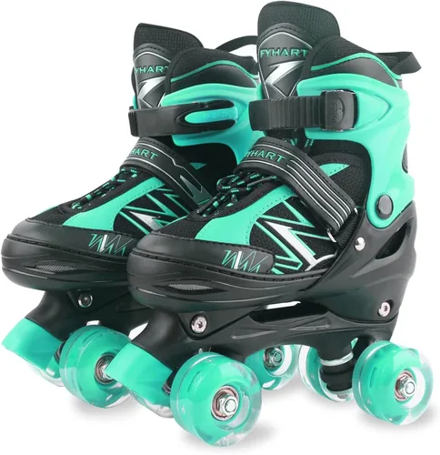 Miniatura 8 de Patines de ruedas para niños y niñas, niños pequeños, principiantes, ajustables, 4 tamaños, patines cuádruples para niños con todas las ruedas