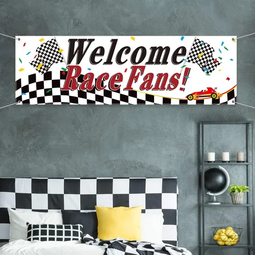 Miniatura 4 de Blulu Decoraciones de fiesta de carreras de bienvenida para fanáticos de la carrera, proveedores de fiesta de carreras, guirnalda de telón de fondo