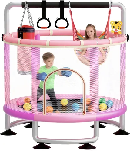 Miniatura 8 de 60" Toddler Trampoline for Kids,5FT Kids Trampoline for Toddlers 1-3,Upgrade Adjustable Kids Trampoline Indoor Outdoor,Mini Trampoline for Kids Rosa