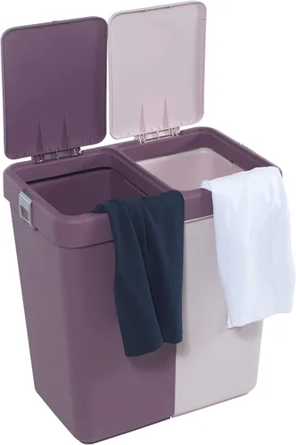 Miniatura 3 de Mabel Home Cesta de plástico para la ropa sucia con tapa, 2 secciones, cesta grande para la ropa sucia – Papelera extra (1,6 galones) inc.