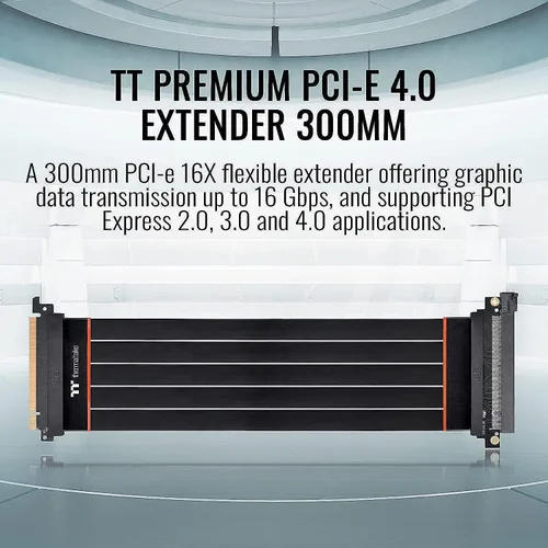 Miniatura 2 de Thermaltake TT Premium PCI-E 4.0 Alta Velocidad Flexible Extensor Elevador Cable 11.811 in AC-058-CO1OTN-C1