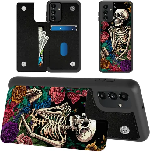 Miniatura 15 de Funda tipo cartera para Samsung Galaxy A14 5G con tarjetero y bloqueo RFID, piel sintética suave, función atril, cierre magnético, funda delgada