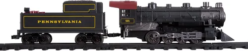 Miniatura 7 de Juego de tren de juguete Lionel Pennsylvania Flyer a batería, escala O, con control remoto, locomotora, vagones de tren y vía con efectos auténticos