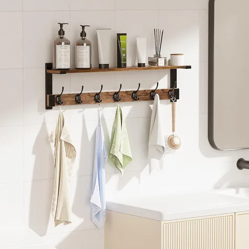 Miniatura 6 de Oraich - Ganchos de pared con estante, perchero de pared de 73 cm con gancho para colgar abrigos, mochilas, llaves y ropa, estante flotante de pared
