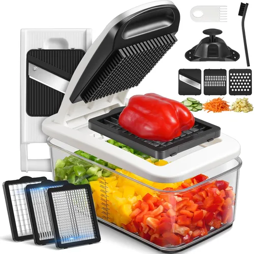 Sopito Cortador de verduras con mandolina – Picador multifuncional de alimentos vegetarianos con 6 cuchillas y recipiente, cortador de verduras