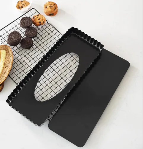 Miniatura 6 de Tosnail Paquete de 2 sartenes antiadherentes de 14 x 5.75 pulgadas con parte inferior extraíble rectangular para hornear pasteles