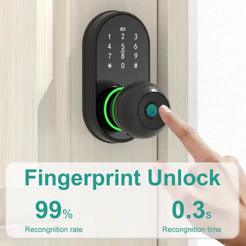 Miniatura 2 de Cerradura inteligente para puerta de entrada sin llave con perilla, cerradura de puerta con teclado y huella dactilar con mango, código electrónico