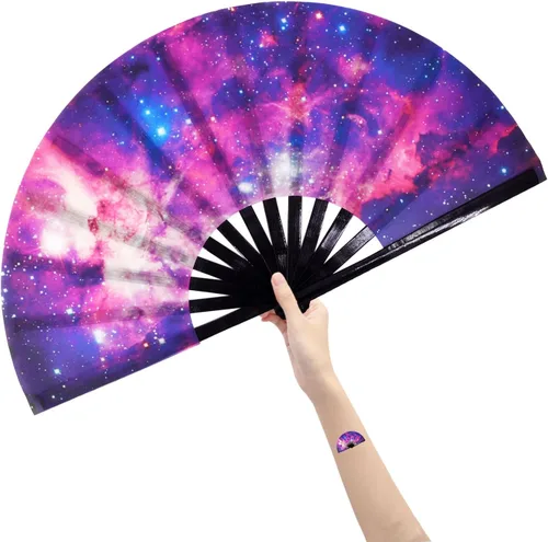 Abanicos grandes para rave, ventilador plegable de mano para baile de línea, abanicos para baile para refrescarse, fiesta, baile, decoración (AM6)