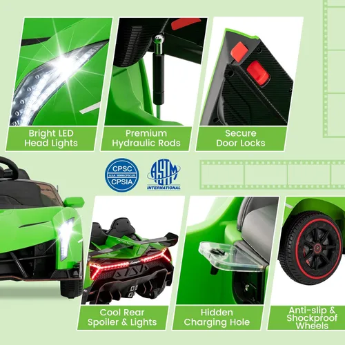 Miniatura 8 de Costzon - Automóvil de paseo Lamborghini con licencia, vehículo deportivo 4WD con batería de 12 V, control remoto, 3 velocidades, puertas Verde