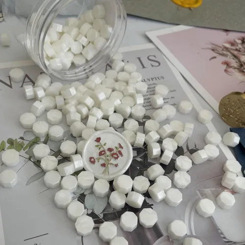 Miniatura 2 de 200 cuentas de cera de sellado blancas perla, cuentas de cera octogonales para envolver regalos de Navidad, sobres de tarjeta de regalo Perla blanca