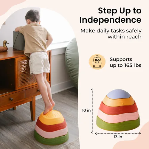 Miniatura 6 de Tiny Land Piedras para pisar para niños, 5 piezas Piedras antideslizantes para niños pequeños, Piedras sensoriales para promover el equilibrio