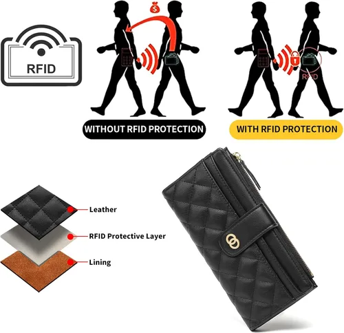 Miniatura 4 de RNIEGA Cartera para mujer delgada con bloqueo RFID, cartera plegable de cuero para tarjetas de crédito para mujer, cartera con cremallera y bolsillo