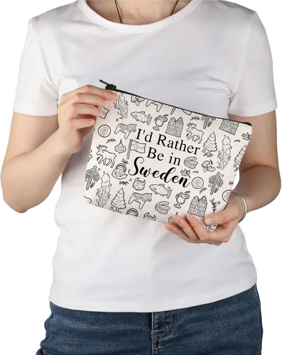 Miniatura 6 de PWHAOO Suecia viaje regalo de vacaciones I'd Rather Be in Sweden Bolsa de maquillaje Bolsa de maquillaje Bandera sueca Orgullo Cosméticos Suecia