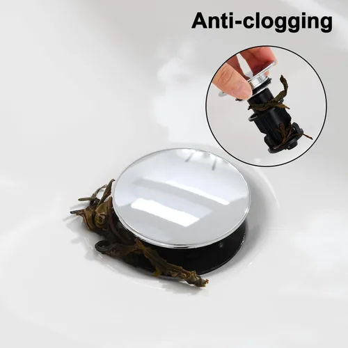 Miniatura 4 de TIORIY Desagüe Pop Up Cromado para Lavabo de Baño, con Rebosadero Tapón de Lavabo de Baño de Plástico para Grifo de Vasija, Montaje de Tocador