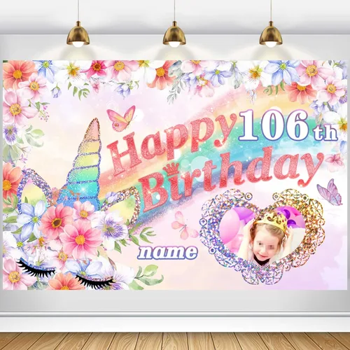 Miniatura 13 de Cartel personalizado de decoración de cumpleaños número 106 con tema azul marino, pancarta de tela personalizada para suministros de fiesta