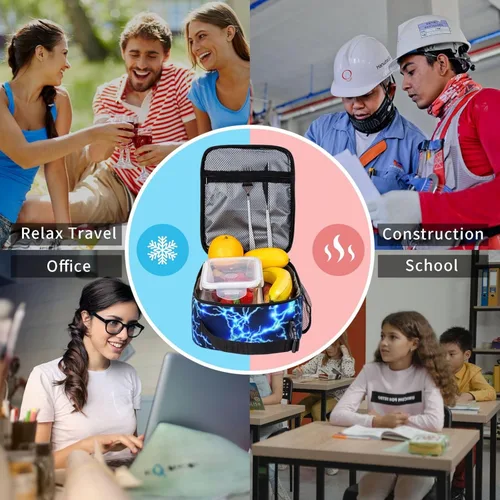 Miniatura 9 de Lonchera Lightning para niños y niñas, bolsa de almuerzo aislada reutilizable con bolsillo lateral, lonchera azul para niñas, niños y adolescentes