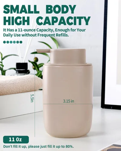 Miniatura 4 de BosilunLife Dispensador de jabón de espuma – Dispensador de espuma de cerámica para lavado de manos para baño, dispensador de jabón pequeño moderno