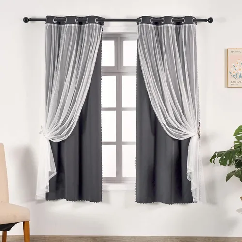 Miniatura 46 de Anytime Cortinas opacas y transparentes para ventana, par de paneles de cortinas lisas con ojales en la parte superior, 35 pulgadas de ancho x 63
